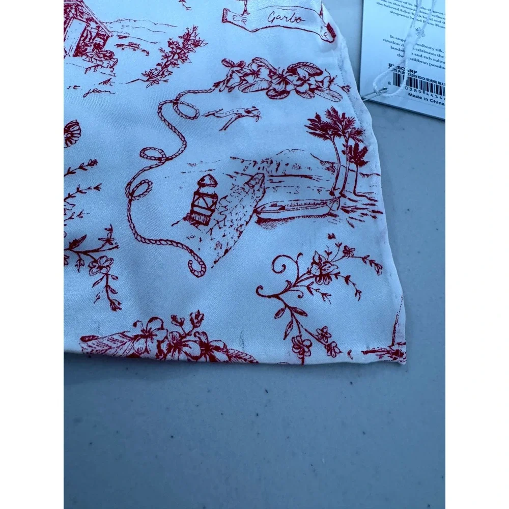 NWT Petite Plume x Eden Rock Women Red Reverie Silk Scarf Toile Print OS